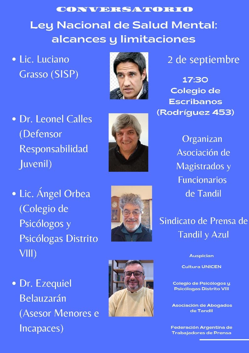 Este viernes, un conversatorio reunirá a especialistas en la temática La Ley de Salud Mental y su aplicación