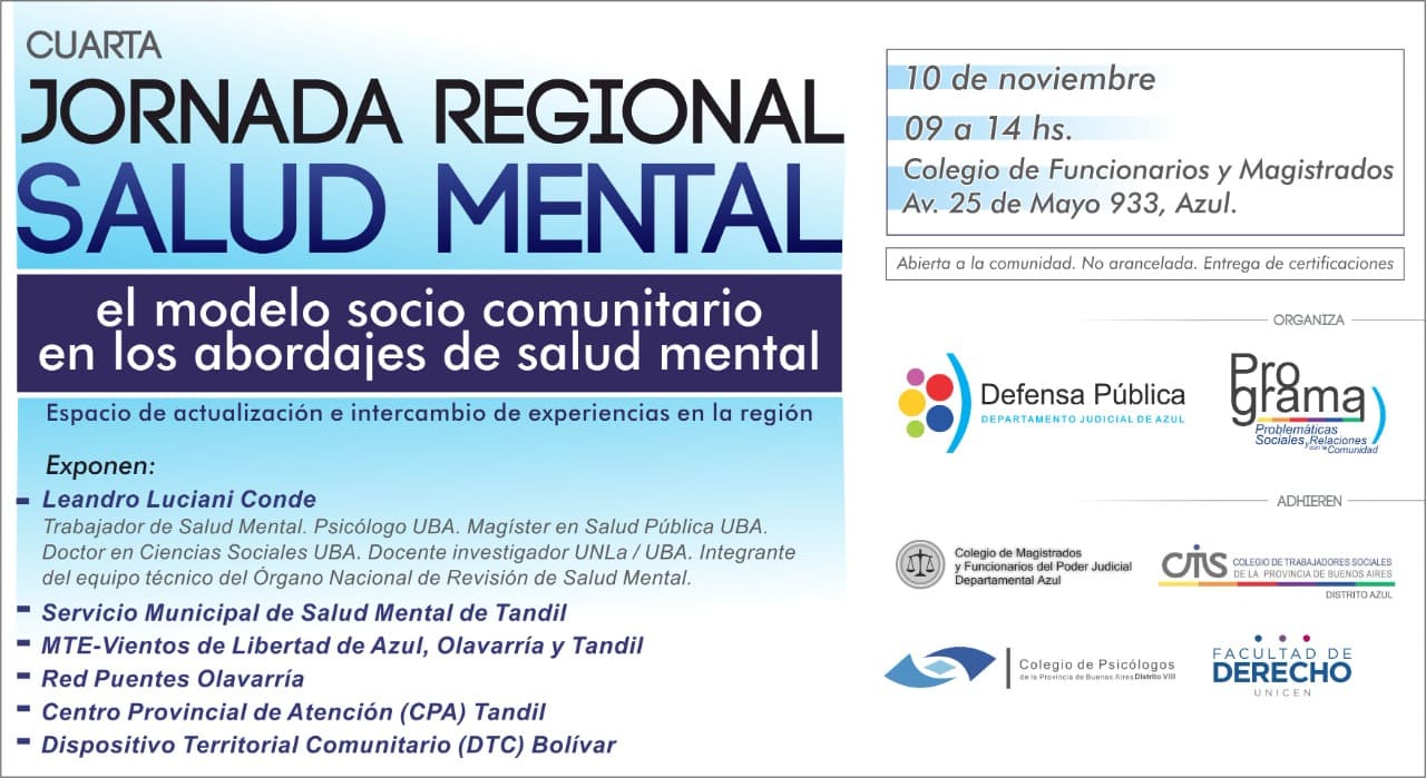 4ta Jornada Regional en Salud Mental "El modelo socio comunitario en los abordajes de salud mental"