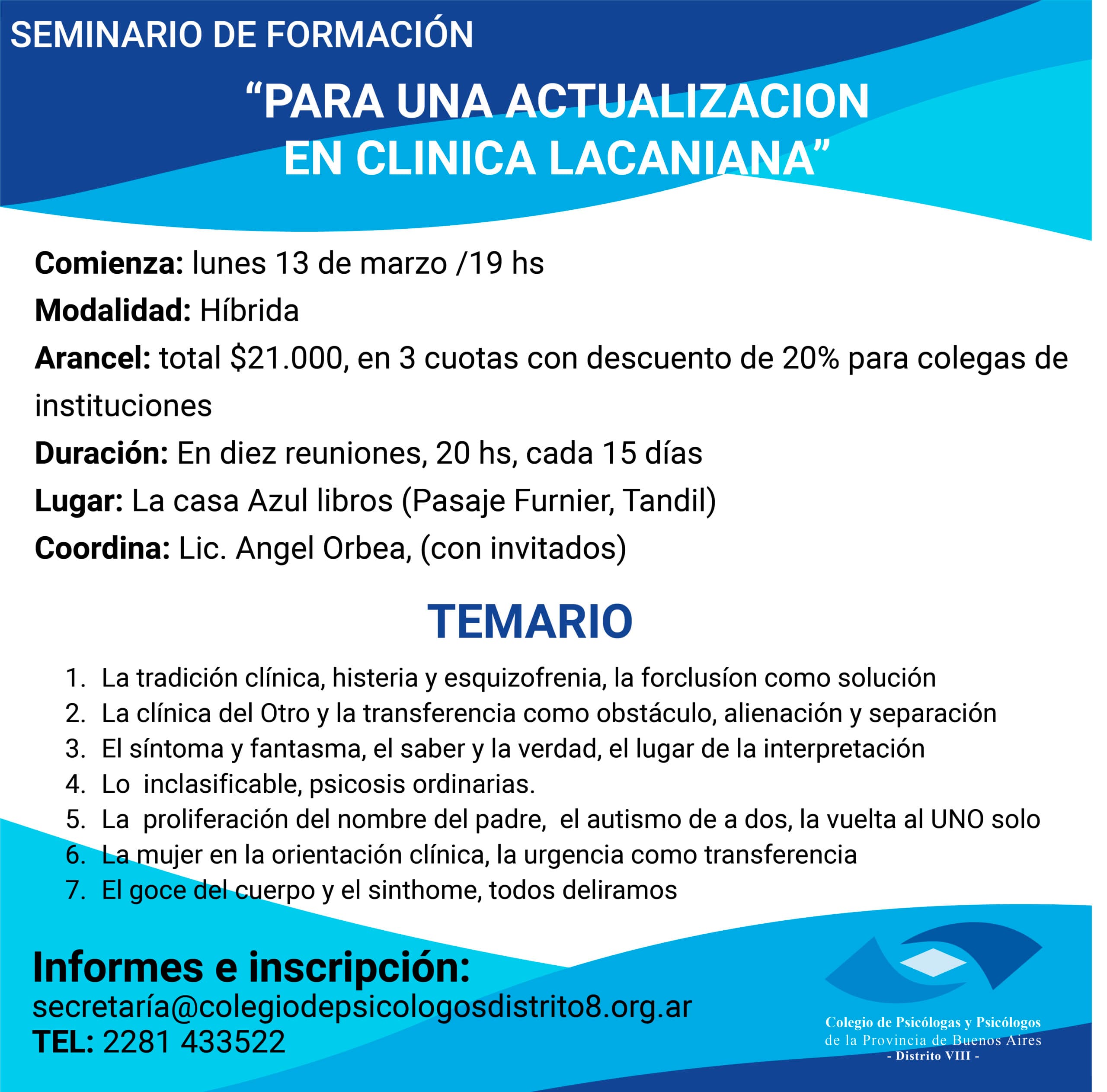 Seminario de formación: "Para una actualización en clínica lacaniana"