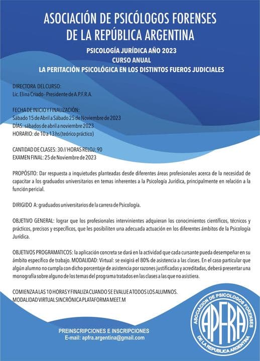 Curso anual "La peritación psicológica en los distintos fueros judiciales"
