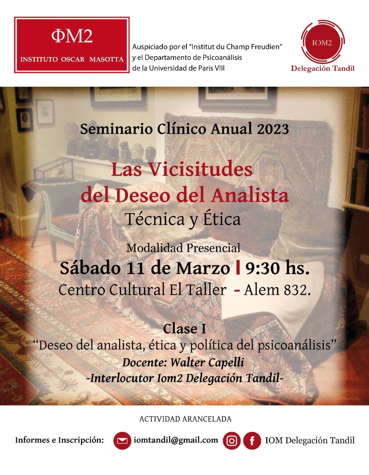 Seminario IOM2 Delegación Tandil 2023: "Las Vicisitudes del Deseo del Analista Técnica y Etica"