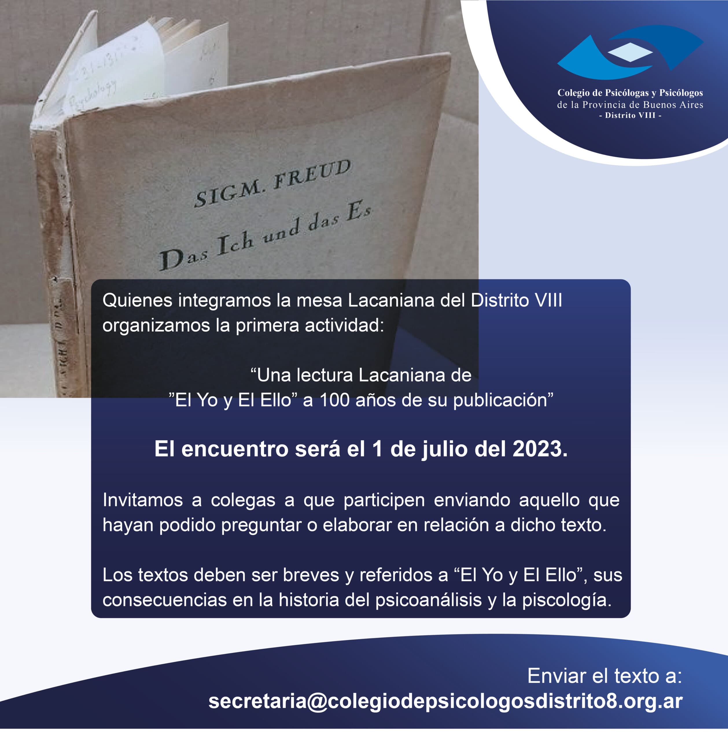 Invitación a la primera actividad: “Una lectura Lacaniana de ”El Yo y El Ello” a 100 años de su publicación”