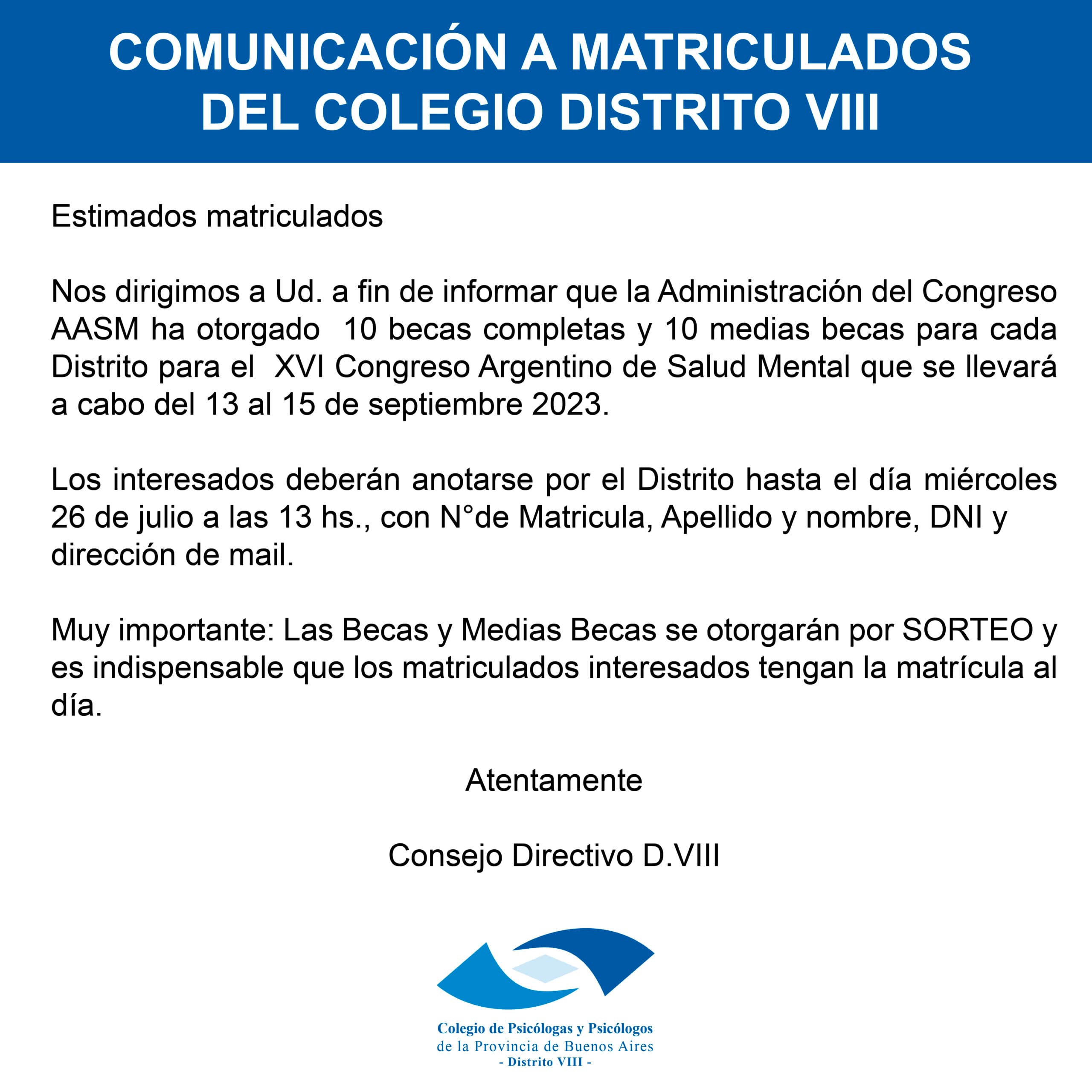 Comunicado para matriculados