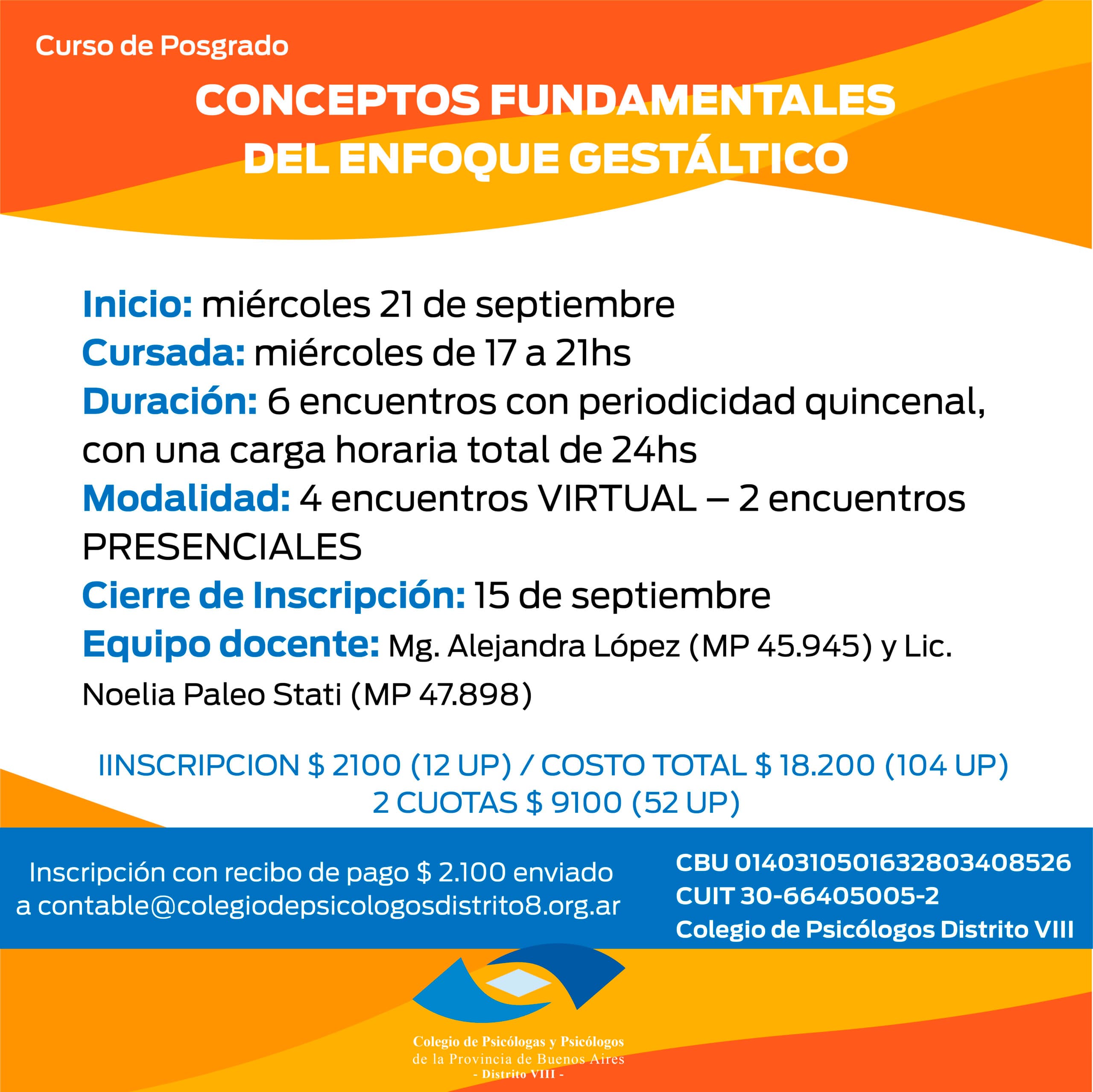 Curso de Posgrado CONCEPTOS FUNDAMENTALES DEL ENFOQUE GESTÁLTICO